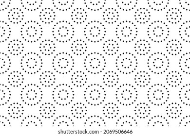 Seamless pattern with black and white colour background, circle shape. Vector illustration.