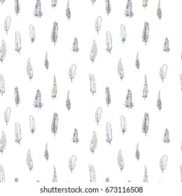 Seamless pattern black and white with contour detailed bird feathers. Vector