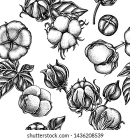 Seamless pattern with black and white cotton