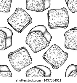 Seamless pattern with black and white croissants and bread