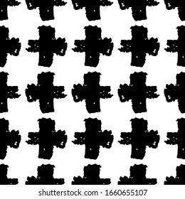 Seamless pattern black white cross lines chalk grid design, abstract simple scandinavian style background grunge texture. trend of the season. Can be used for Gift wrap fabrics, wallpapers. Vector