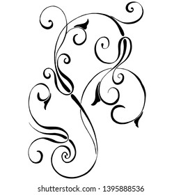 seamless pattern in black and white with curls and plant elements