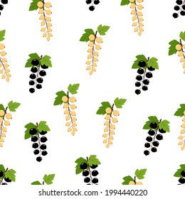 Patrón sin fisuras de grosellas negras y blancas, ilustración vectorial de un montón de bayas