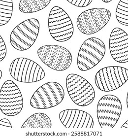 Seamless pattern with black and white decorated eggs Holiday background Happy Easter vector illustration Design for web wrapping wallpaper cover textile print