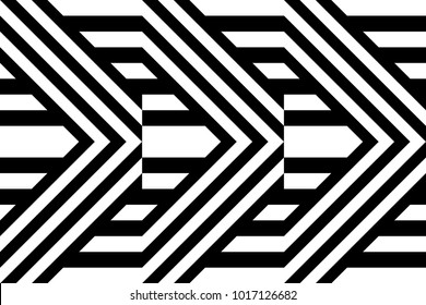 Seamless pattern with black white diagonal and straight lines. Optical illusion effect, op art. Vector ornamental background, texture. Weaving, intersection of strips. Fabric element, textile design.