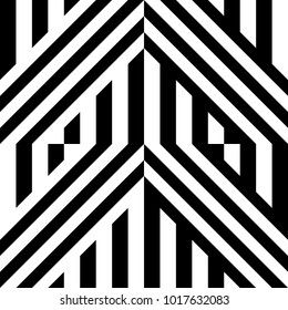 Seamless pattern with black white diagonal and straight lines. Optical illusion effect, op art. Vector ornamental background, texture. Weaving, intersection of strips. Fabric element, textile design.