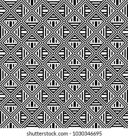 Seamless pattern with black white diagonal and straight lines. Optical illusion effect, op art. Vector ornamental background, texture. Weaving, intersection of strips. Fabric element, textile design.