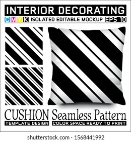 Seamless pattern black and white diagonal stripes with cushion mockup. Isolated and editable. CMYK color space ready to print. This pattern can also used for other.