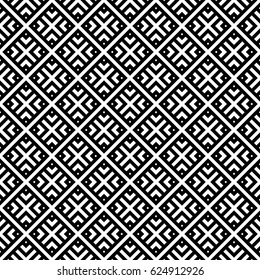 Seamless pattern with black white diagonal striped intertwined lines. Vector braided background, texture. Weaving, intersection of strips. Interwining, wicker knot. Fabric element, textile design.