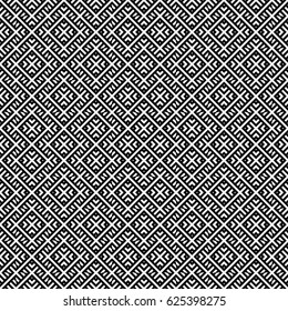 Seamless pattern with black white diagonal striped intertwined lines. Vector braided background, texture. Weaving, intersection of strips. Interwining, wicker knot. Fabric element, textile design.