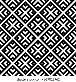 Seamless pattern with black white diagonal striped intertwined lines. Vector braided background, texture. Weaving, intersection of strips. Interwining, wicker knot. Fabric element, textile design.