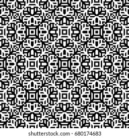 Seamless pattern with black white diagonal and straight braided striped lines. Optical illusion effect. Geometric tile in op art style. Vector ornamental background texture. Futuristic vibrant design.