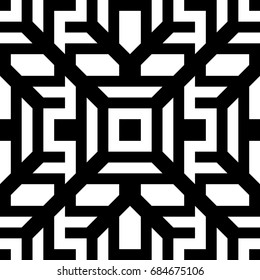 Seamless pattern with black white diagonal and straight braided striped lines. Optical illusion effect. Geometric tile in op art style. Vector ornamental background texture. Futuristic vibrant design.