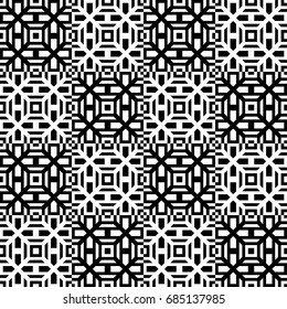 Seamless pattern with black white diagonal and straight braided striped lines. Optical illusion effect. Geometric tile in op art style. Vector ornamental background texture. Futuristic vibrant design.