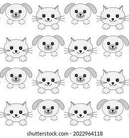 Seamless pattern with black and white dogs and cats. For the design of children's clothing, postcards, posters, posters. Vector illustration