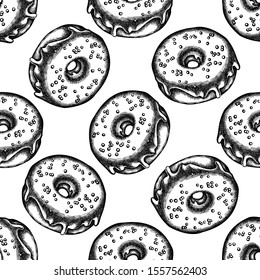 Seamless pattern with black and white donut