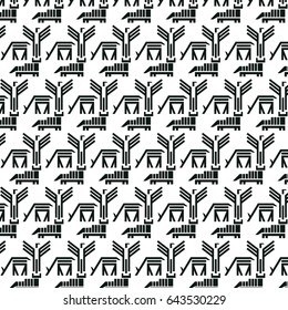 Seamless pattern with black and white ethnic animals