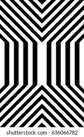 Seamless pattern with black white extended hexagons, diagonal striped lines. Optical illusion effect. Geometric tile in op art style. Vector hypnotic background, texture. Futuristic vibrant design.