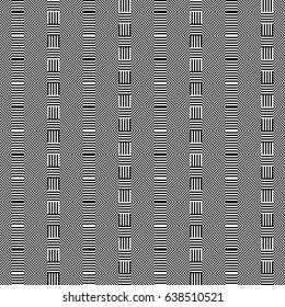 Seamless pattern with black white extended hexagons, diagonal striped lines. Optical illusion effect. Geometric tile in op art style. Vector hypnotic background, texture. Futuristic vibrant design.