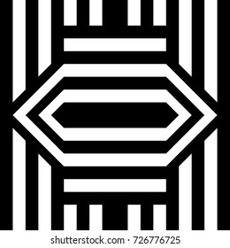 Seamless pattern with black white extended hexagons (rhombuses), straight and diagonal striped lines. Vector futuristic industrial background. Optical illusion effect. Geometric tile in op art style.