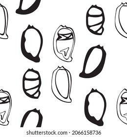 seamless pattern black and white five sea shells hand sketch ink vector