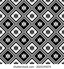 Seamless pattern with black and white floral pattern used for decoration.