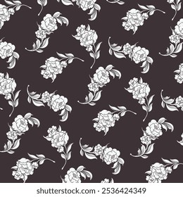 Seamless pattern with black and white floral background