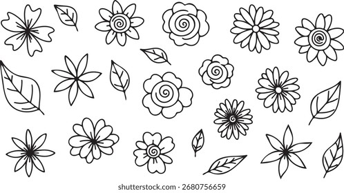 Seamless Pattern of Black and White Floral Outlines Creating a Beautiful Botanical Aesthetic for Fabric Design and Springtime Projects