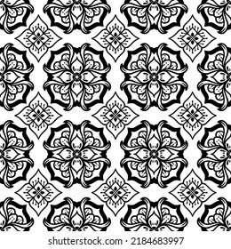 Nahtlose Muster Schwarz-Weiß-Blumenmuster im Vintage-Mandala-Stil für Tätowierungen, Stoffe oder Dekorationen und mehr. Vektorgrafik.