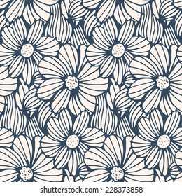 Seamless Pattern - Black And White  Flower Background.Vector Illustration. 