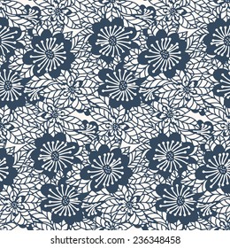 Seamless pattern - black and white flower background.Vector illustration. 