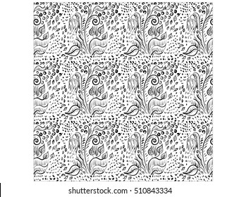 seamless pattern of black and white flower, hand-drawn