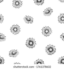 seamless pattern with black and white flowers daisy. vector illustration. design for greeting cards and invitations of wedding, birthday, Valentine s Day, mother s day and other seasonal holiday