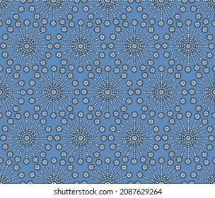 Seamless pattern black and white flowers on blue background. abstract geometric floral pattern.