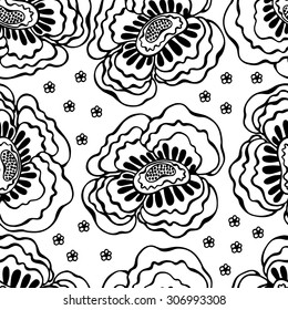 Seamless pattern with black and white flowers.