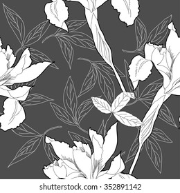 Patrón sin inconvenientes con flores blancas y negras. Ilustración floral vectorial