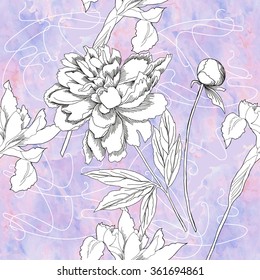 Seamless pattern with  black and white flowers. Vector floral illustration