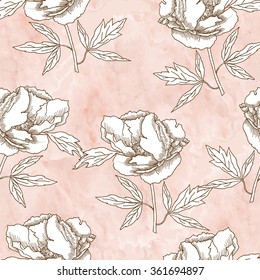 Seamless pattern with  black and white flowers. Vector floral illustration