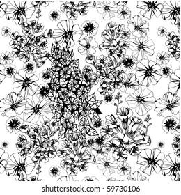 seamless pattern with black and white flowers
