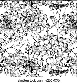 seamless pattern with black and white flowers