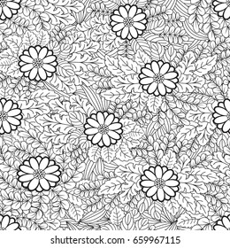 Seamless pattern with black and white flowers
