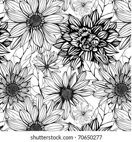 seamless pattern with black and white flowers