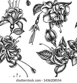 Seamless pattern with black and white fuchsia