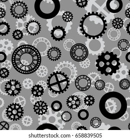 seamless pattern with black and white  gears on a gray background
