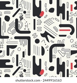 a seamless pattern of black and white geometric shapes on a white background