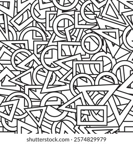 Seamless pattern with black and white geometric shapes. Vector illustration in abstract style for designing prints on walls, fabrics, packaging