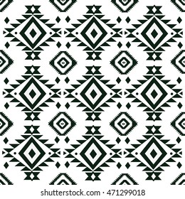  seamless pattern black and white geometry tribal. Navajo style