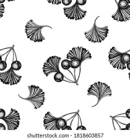 Seamless pattern with black and white ginkgo