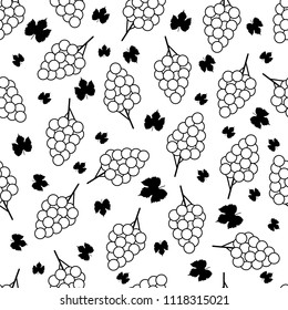 Seamless pattern with black and white grapes on the white background. Vector illustration