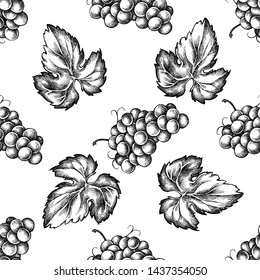 Seamless pattern with black and white grapes